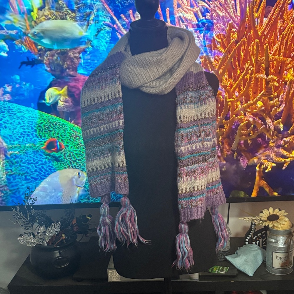 Multicolor Knit Scarf with Tassels